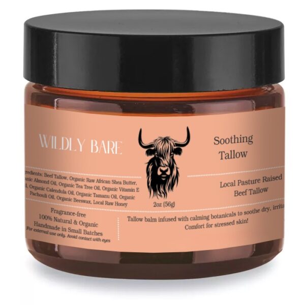 Soothing Tallow Balm applied to irritated skin for calming effect