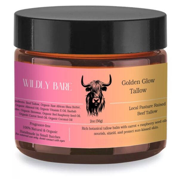 Golden Glow Tallow Balm natural skincare in glass jar